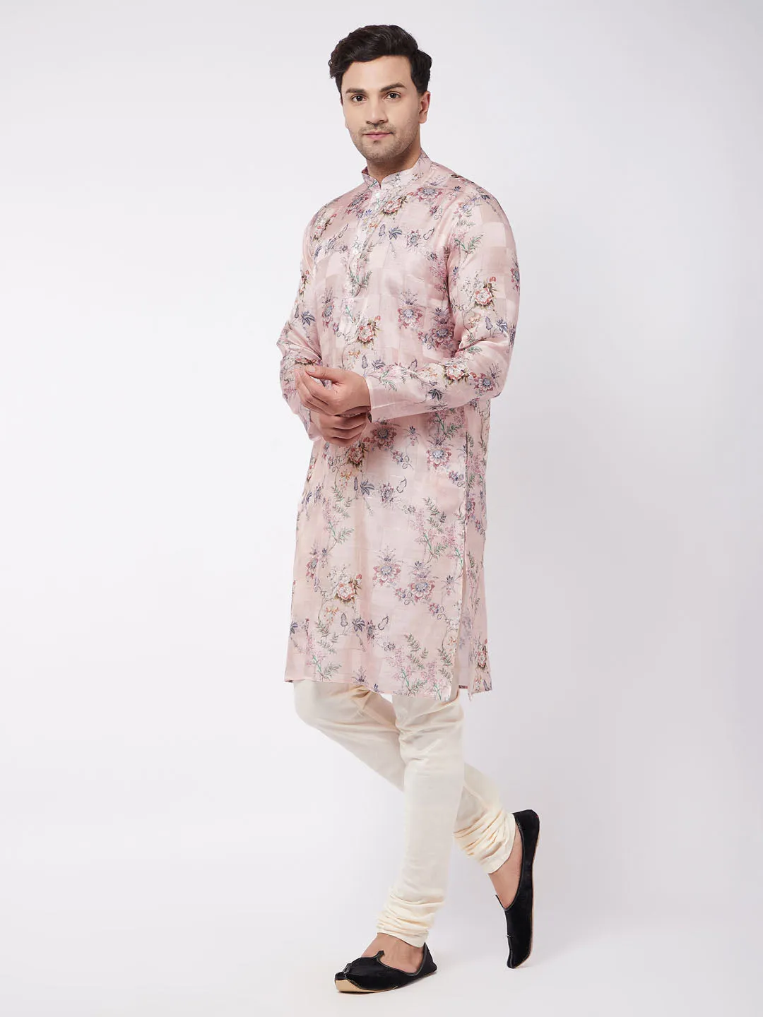 Vastramay Pink Floral Printed Kurta Pyjama