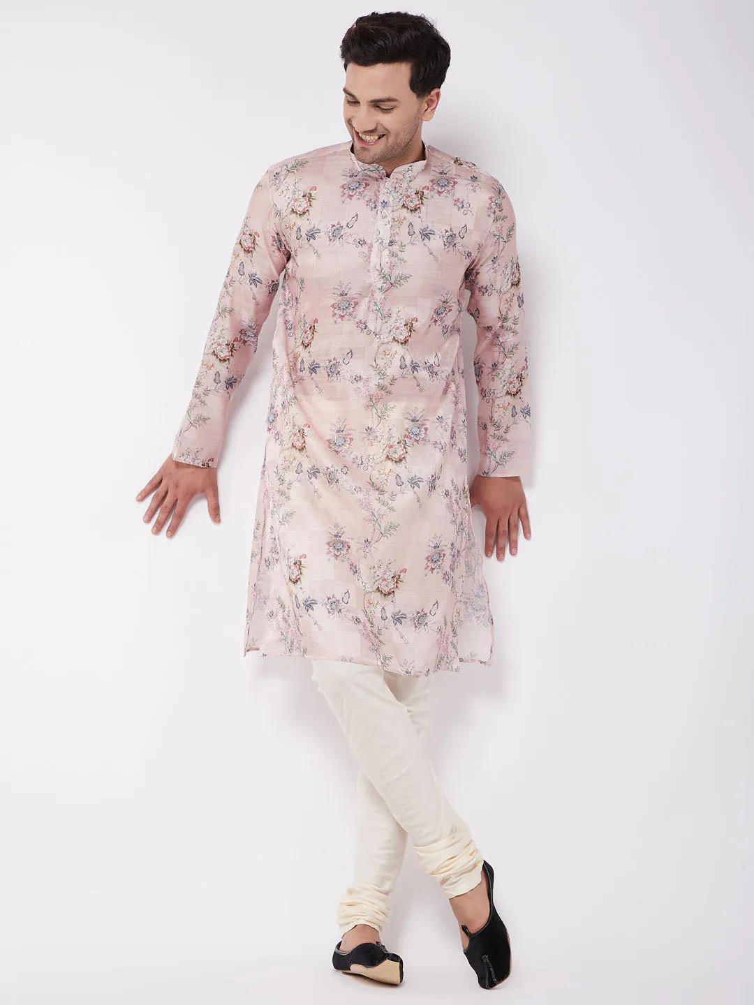Vastramay Pink Floral Printed Kurta Pyjama