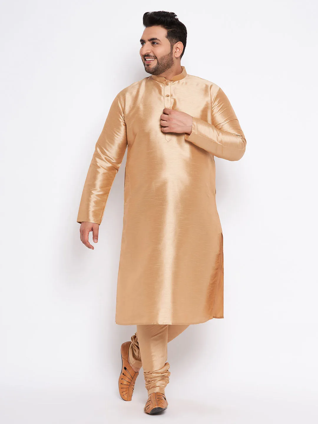 VASTRAMAY Rose Gold Silk Blend Kurta Pyjama