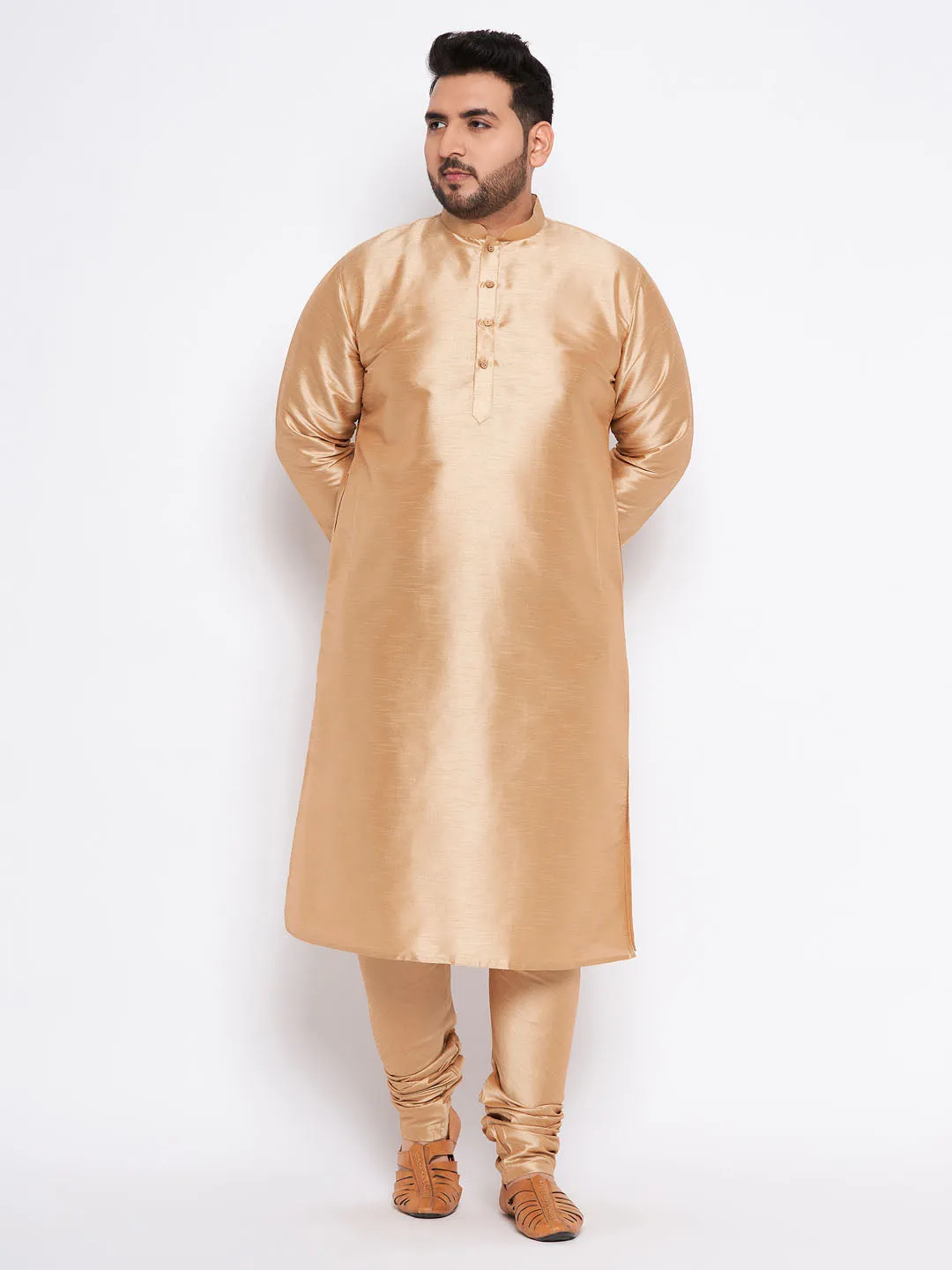 VASTRAMAY Rose Gold Silk Blend Kurta Pyjama