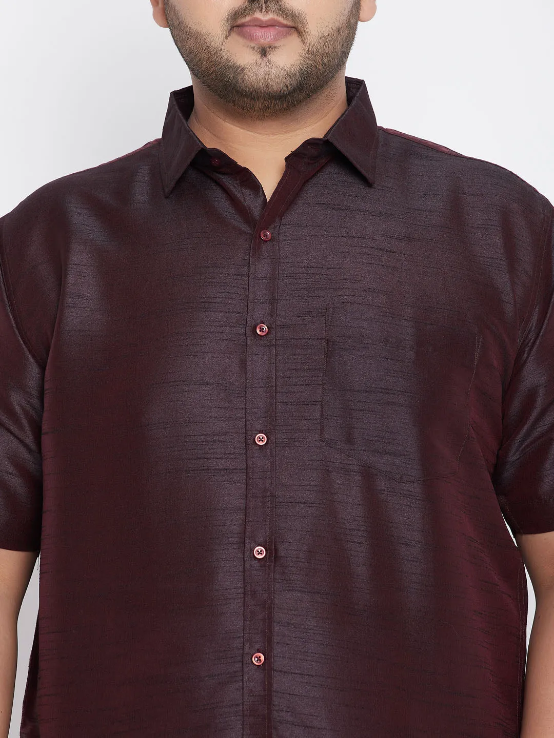 VASTRAMAY Wine Silk Blend Ethnic Shirt