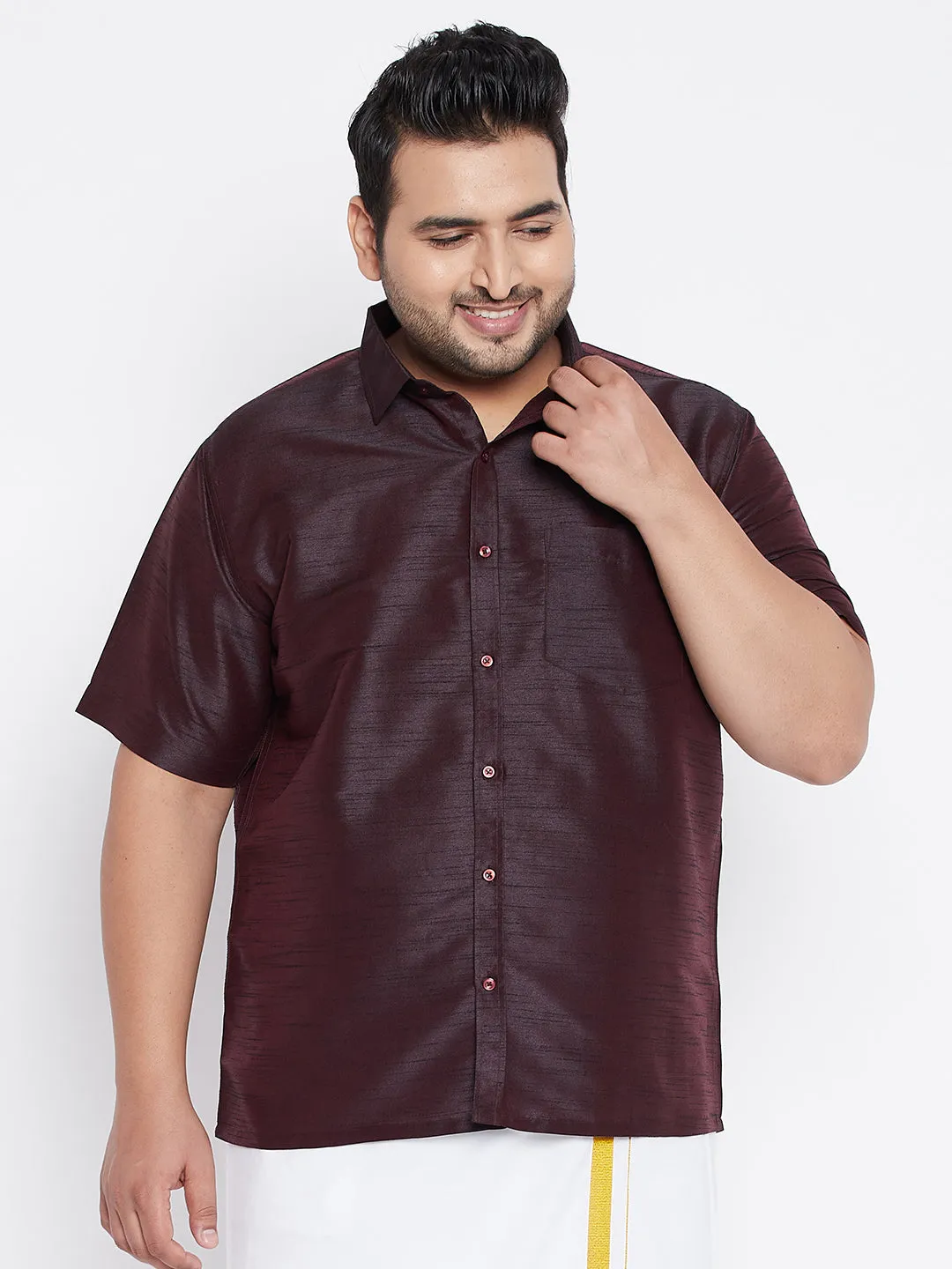 VASTRAMAY Wine Silk Blend Ethnic Shirt