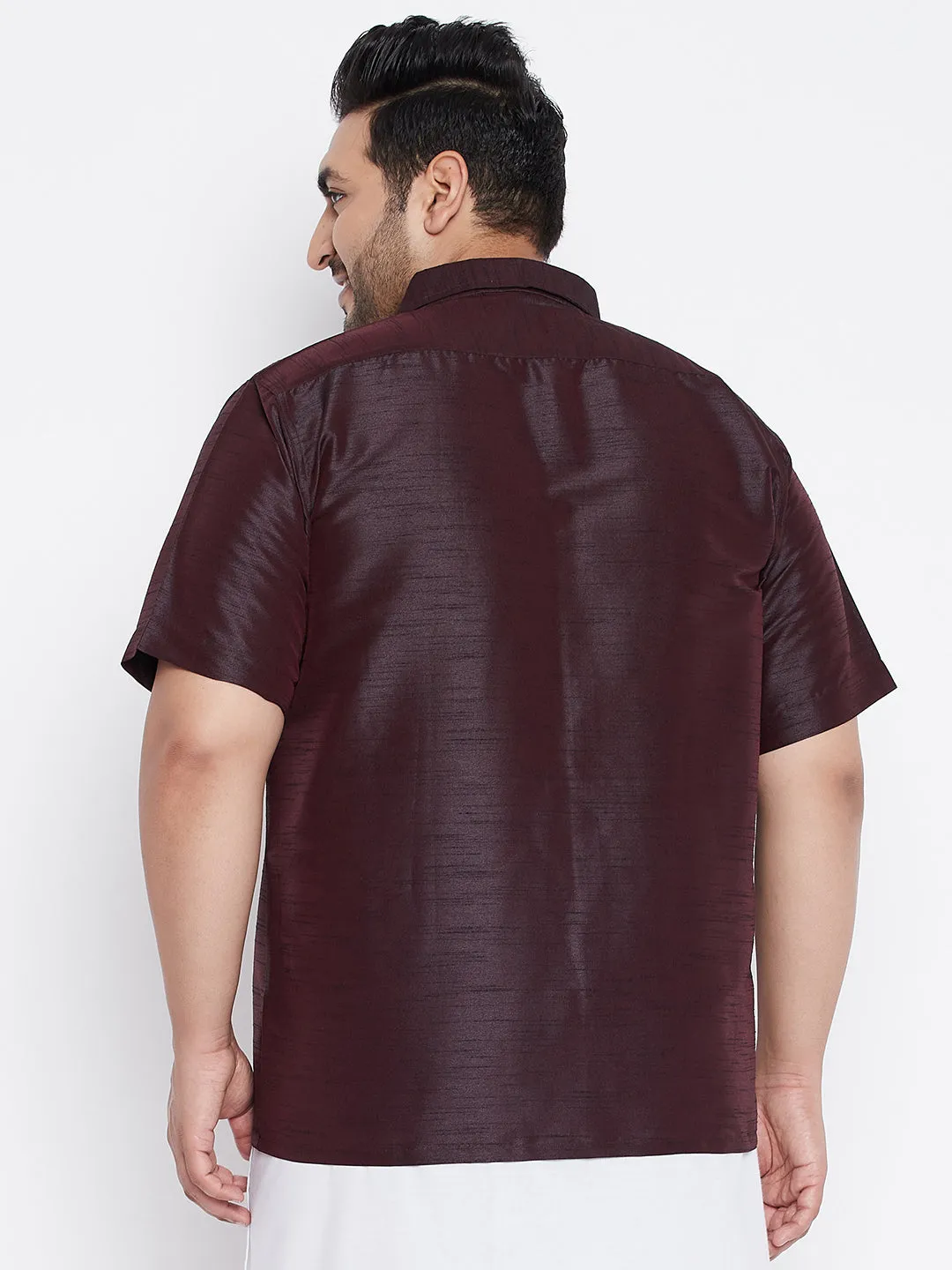 VASTRAMAY Wine Silk Blend Ethnic Shirt