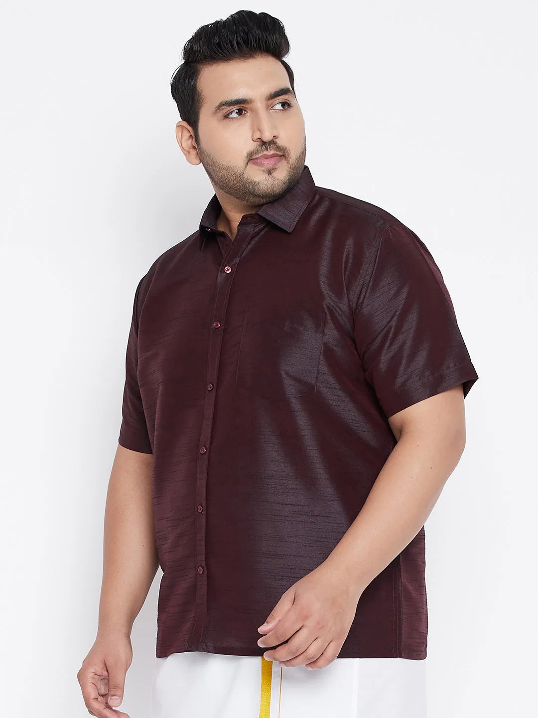 VASTRAMAY Wine Silk Blend Ethnic Shirt
