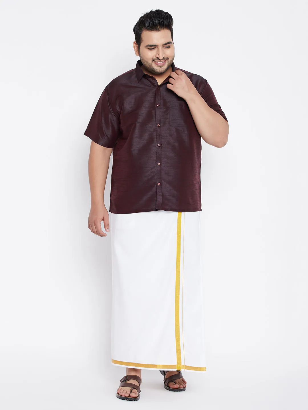 VASTRAMAY Wine Silk Blend Ethnic Shirt