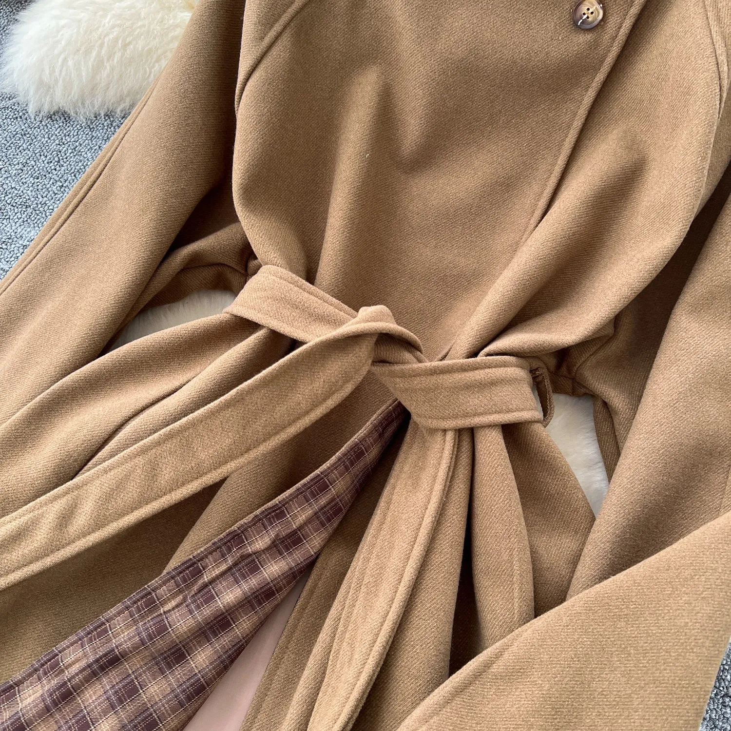 Vintage Plaid Patchwork Tweed Trench Coat