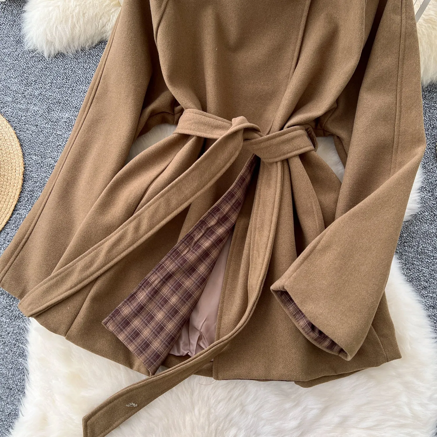 Vintage Plaid Patchwork Tweed Trench Coat