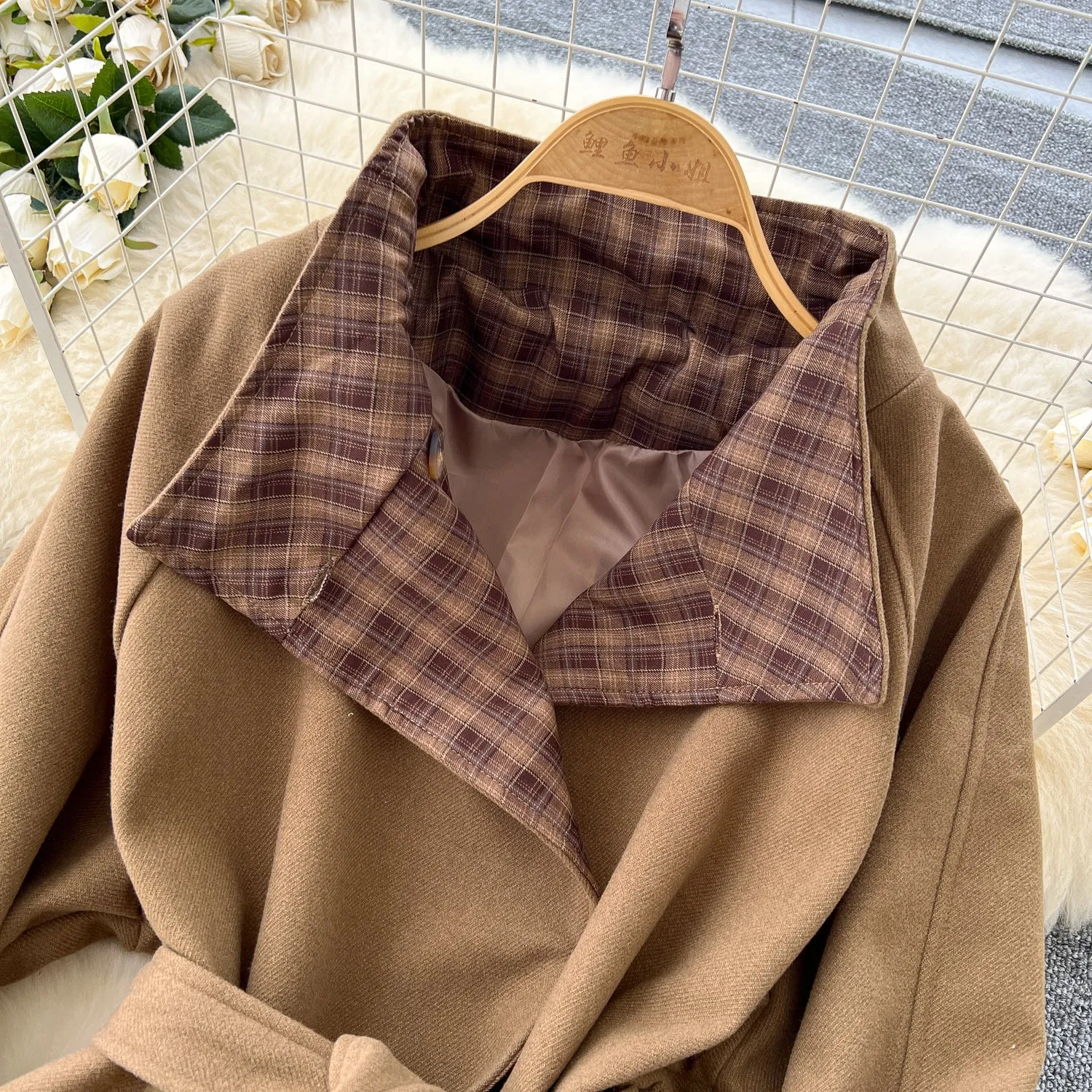 Vintage Plaid Patchwork Tweed Trench Coat