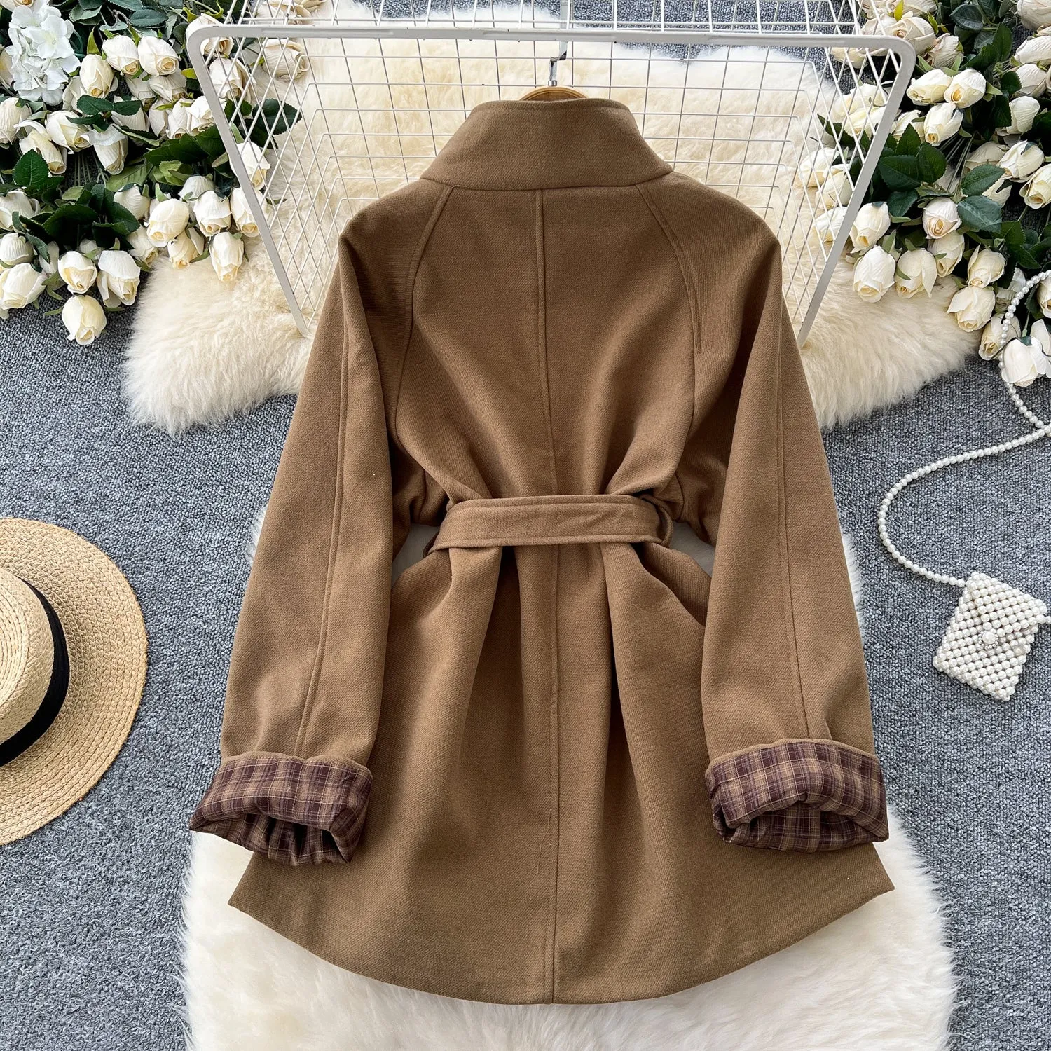 Vintage Plaid Patchwork Tweed Trench Coat