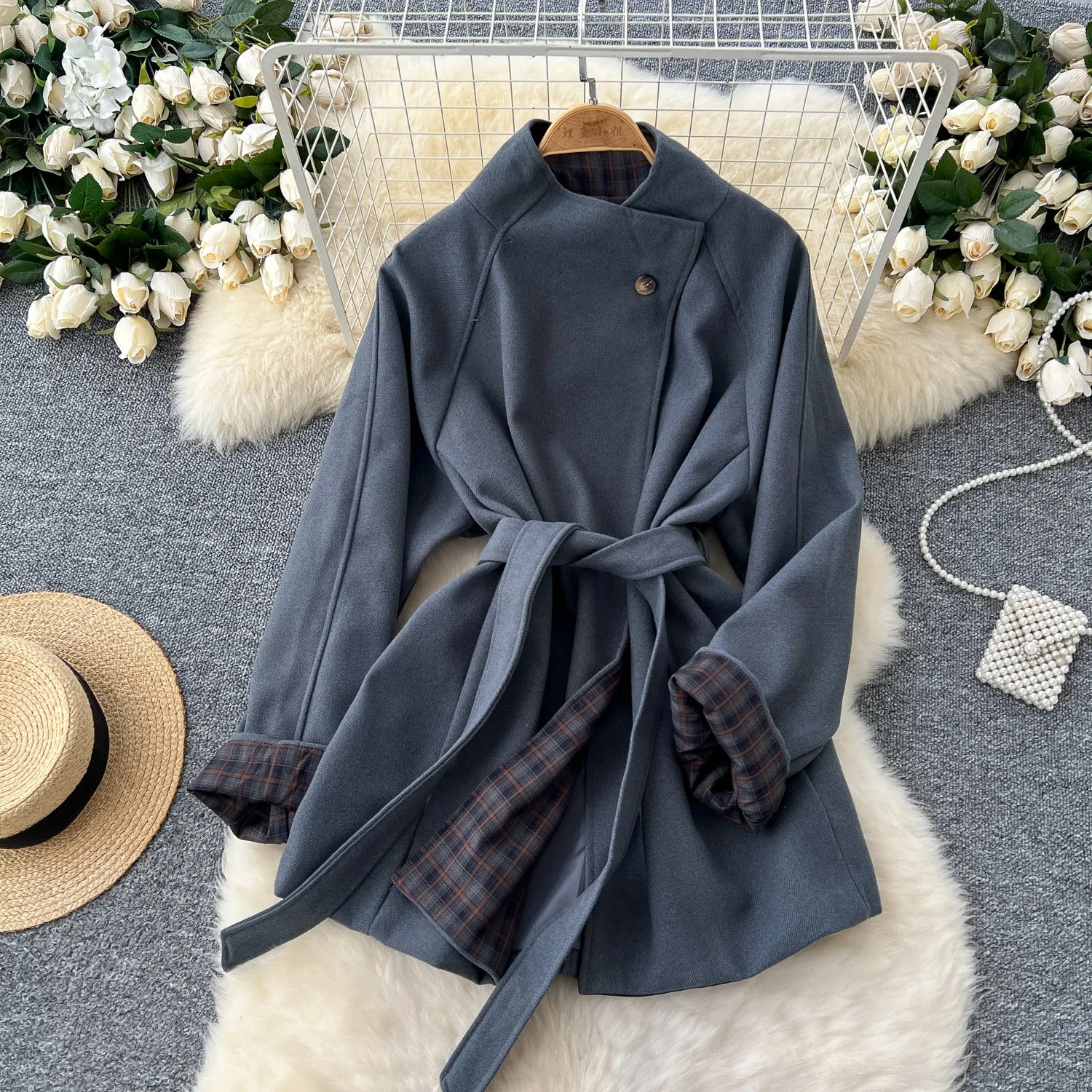 Vintage Plaid Patchwork Tweed Trench Coat