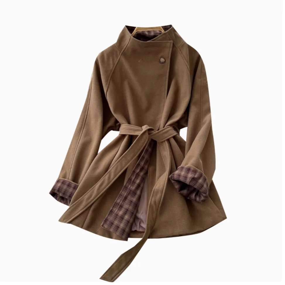 Vintage Plaid Patchwork Tweed Trench Coat