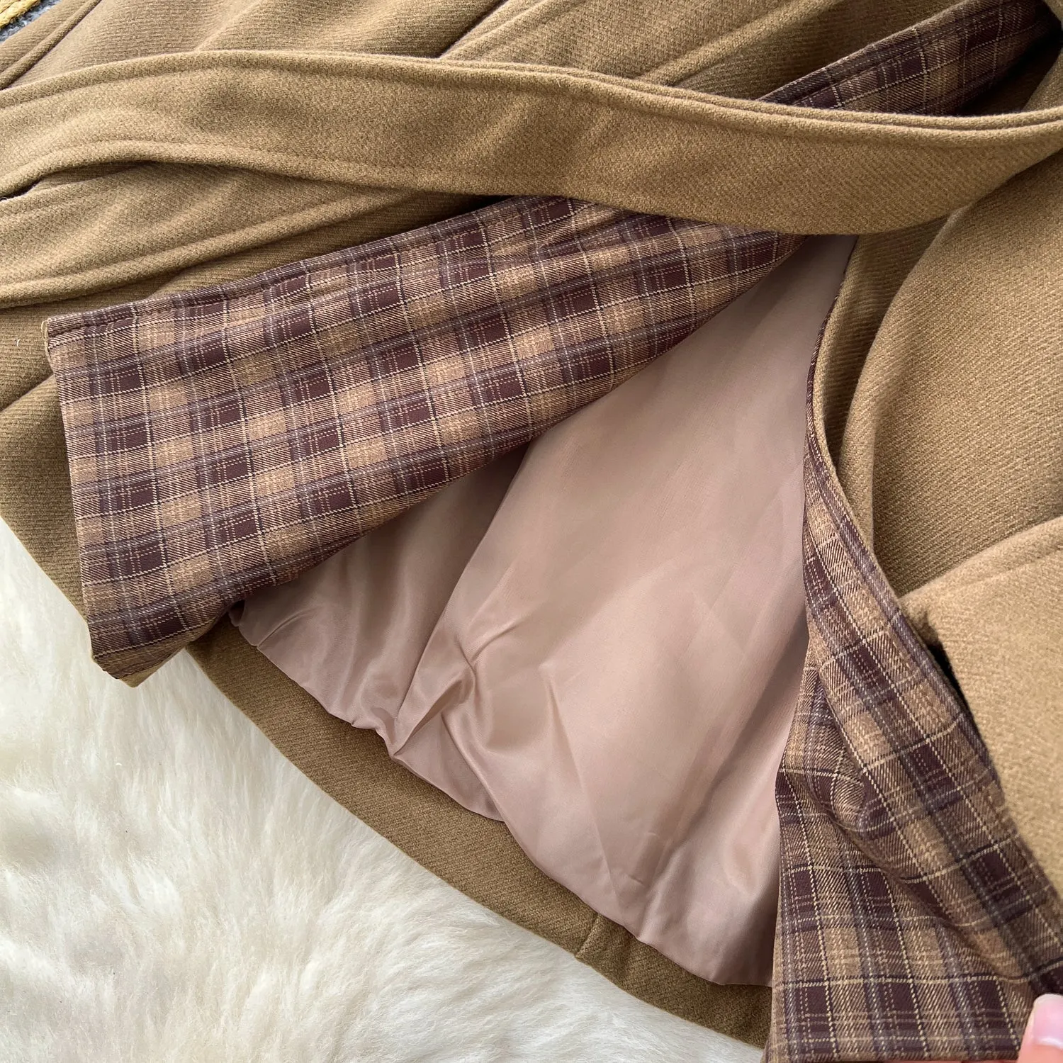 Vintage Plaid Patchwork Tweed Trench Coat