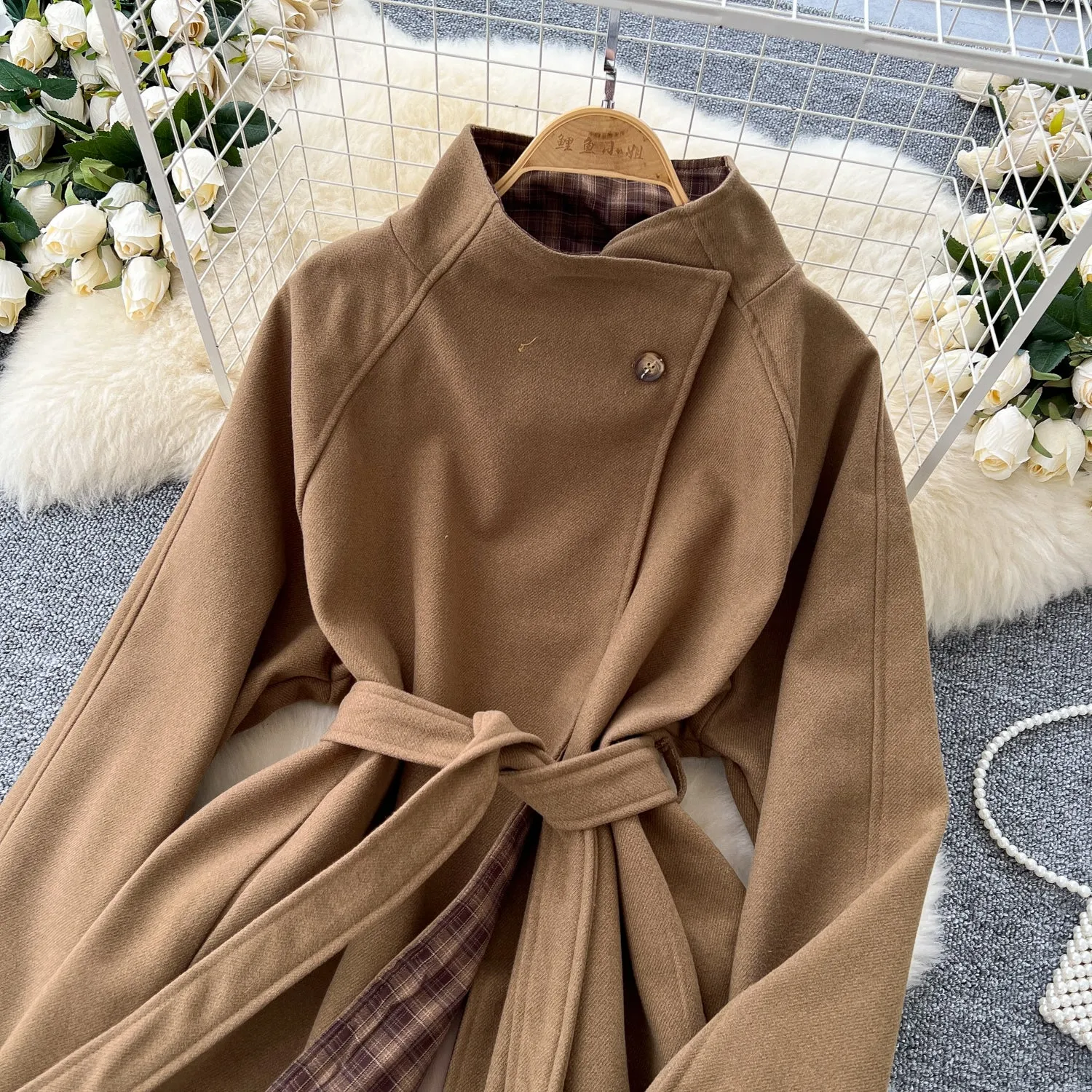 Vintage Plaid Patchwork Tweed Trench Coat
