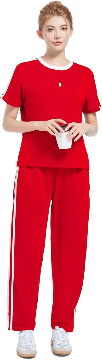 W JIANWANG Women's 2 Piece Lounge Sets for Women Tracksuit Sets Short Sleeve Sweatsuits for Women Travel Outfits