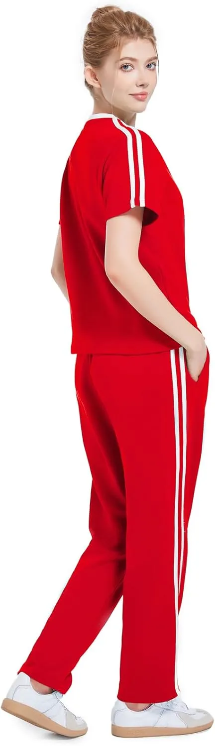 W JIANWANG Women's 2 Piece Lounge Sets for Women Tracksuit Sets Short Sleeve Sweatsuits for Women Travel Outfits
