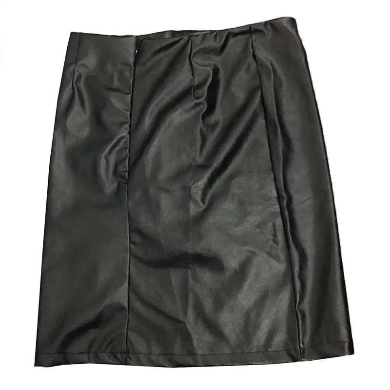 Women Black Skirt in ROCK STYLE / Side Split Pencil Skirts / Black Lace Up PU Leather