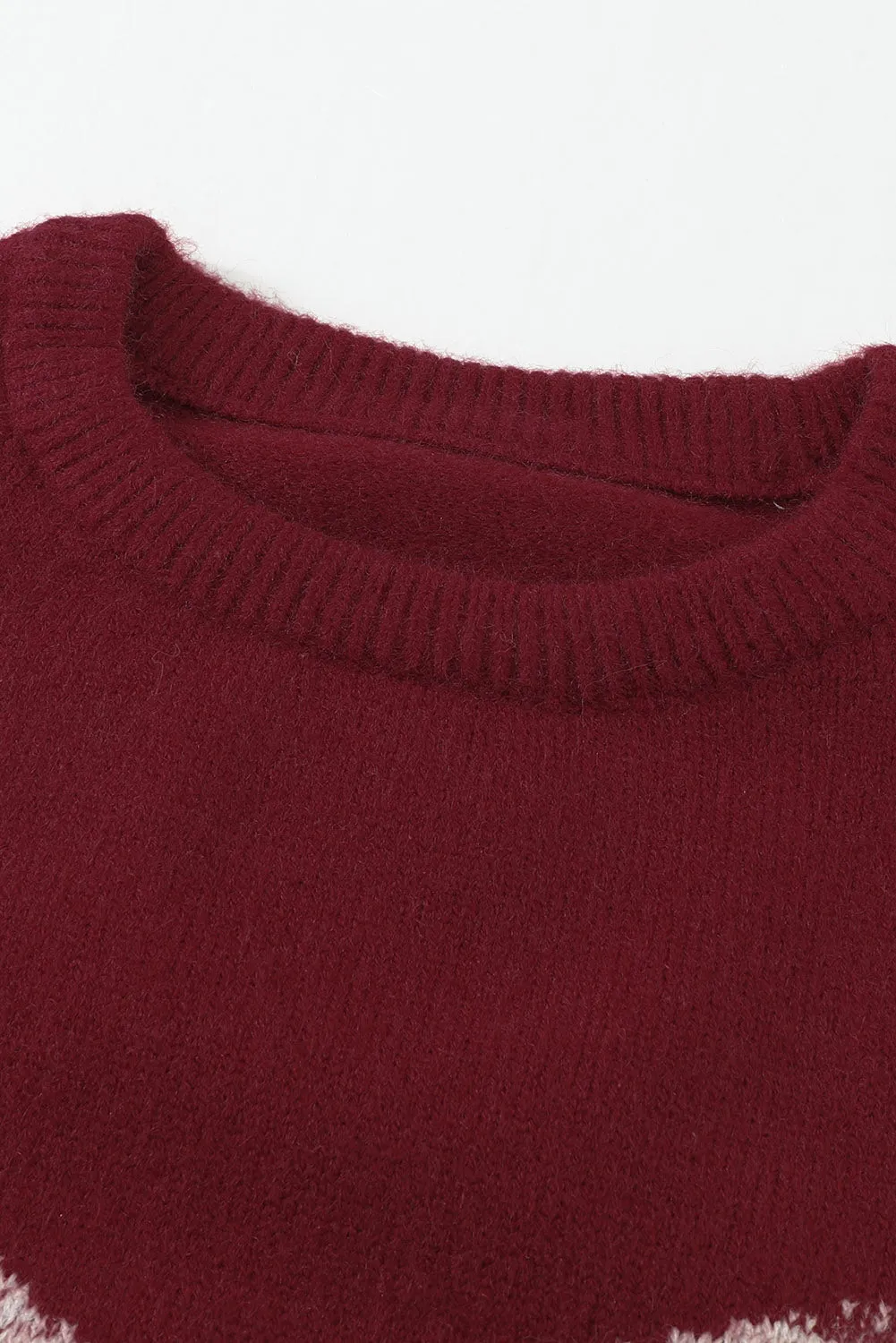 Women Round Neck V Stripe Pattern Short Sweater