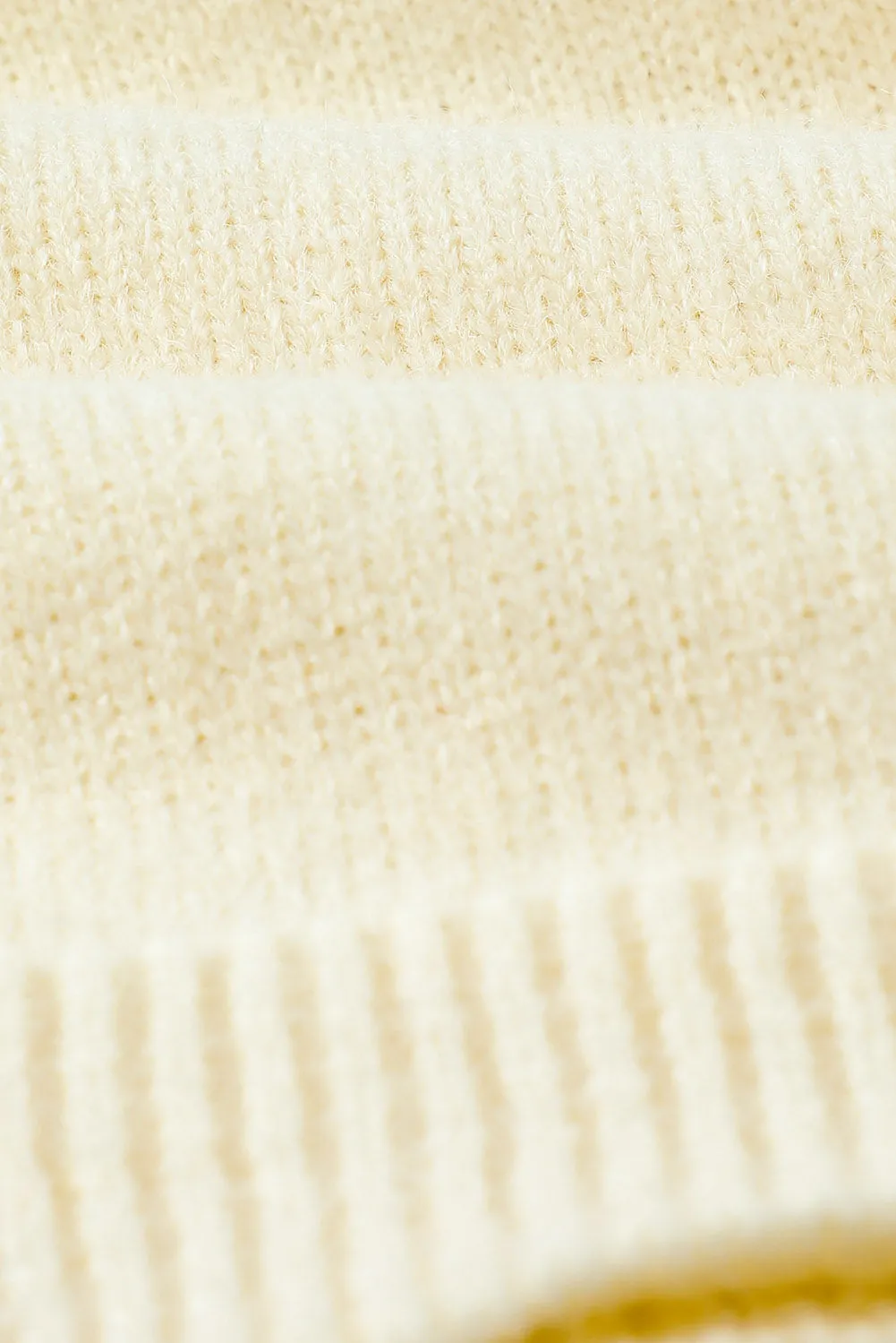 Women Round Neck V Stripe Pattern Short Sweater