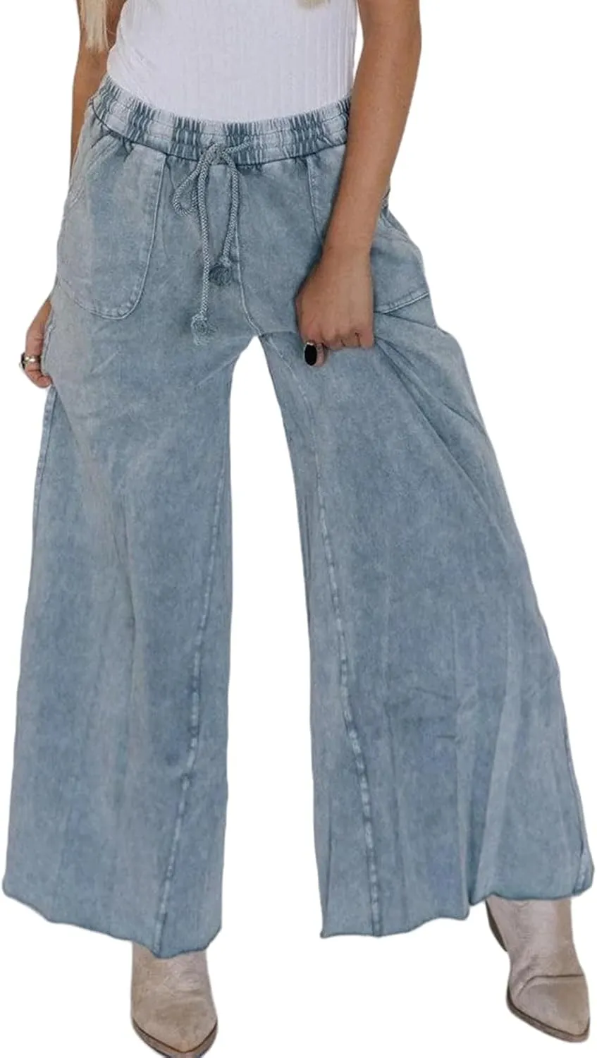 Women Wide Leg Sweatpants Jeans High Waist Baggy Trouser Loose Boyfriend Denim Pants Y2K