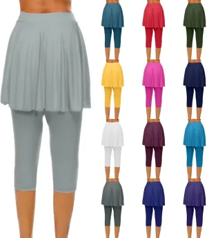 Womens Capri Yoga Legging with Skirts Women's Athletic Ruffle Skort with Leggings Golf Skirts Yoga Leggings