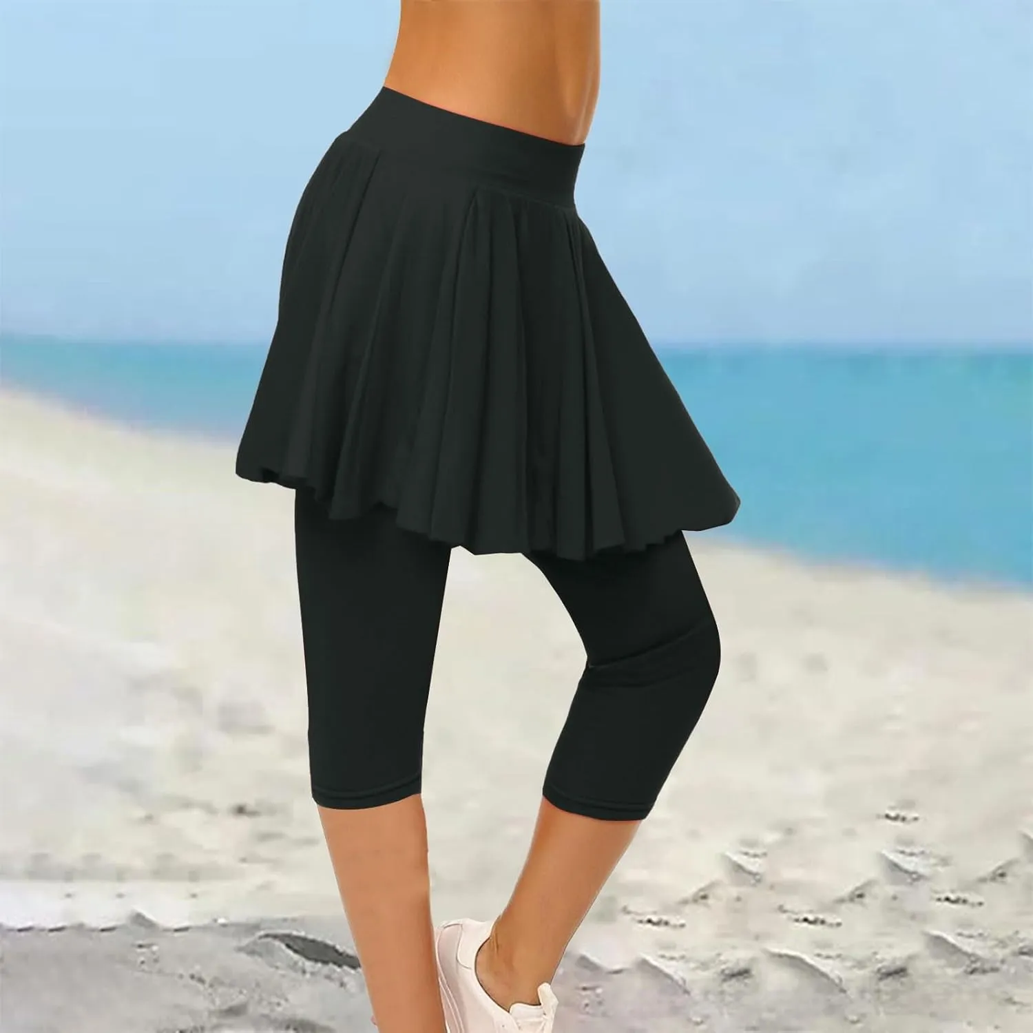 Womens Capri Yoga Legging with Skirts Women's Athletic Ruffle Skort with Leggings Golf Skirts Yoga Leggings