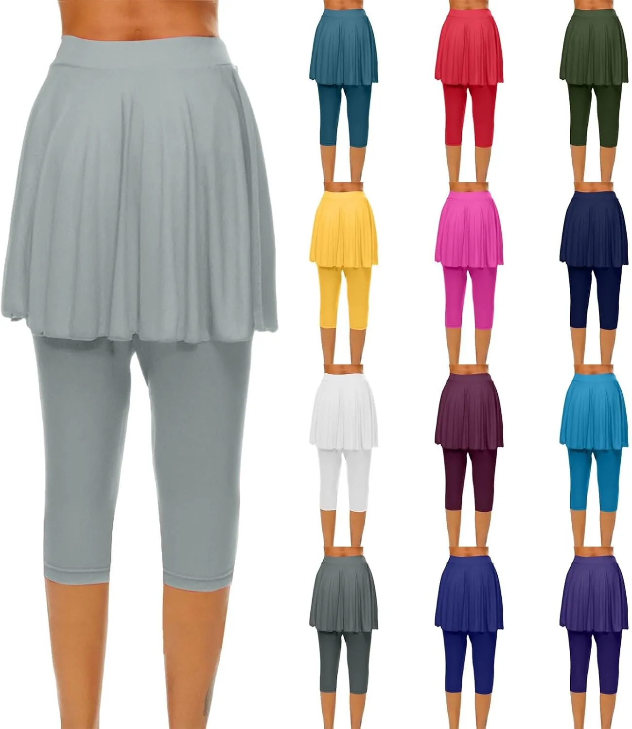 Womens Capri Yoga Legging with Skirts Women's Athletic Ruffle Skort with Leggings Golf Skirts Yoga Leggings