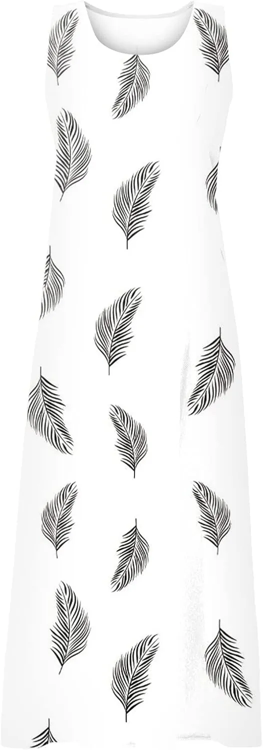 Women's Casual Sleeveless Maxi Dress 2025 Summer Tank Scoop Neck Loose Beach Sundress Beach Vacation Dresses