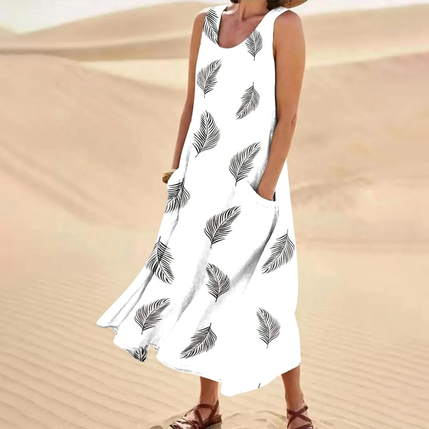 Women's Casual Sleeveless Maxi Dress 2025 Summer Tank Scoop Neck Loose Beach Sundress Beach Vacation Dresses