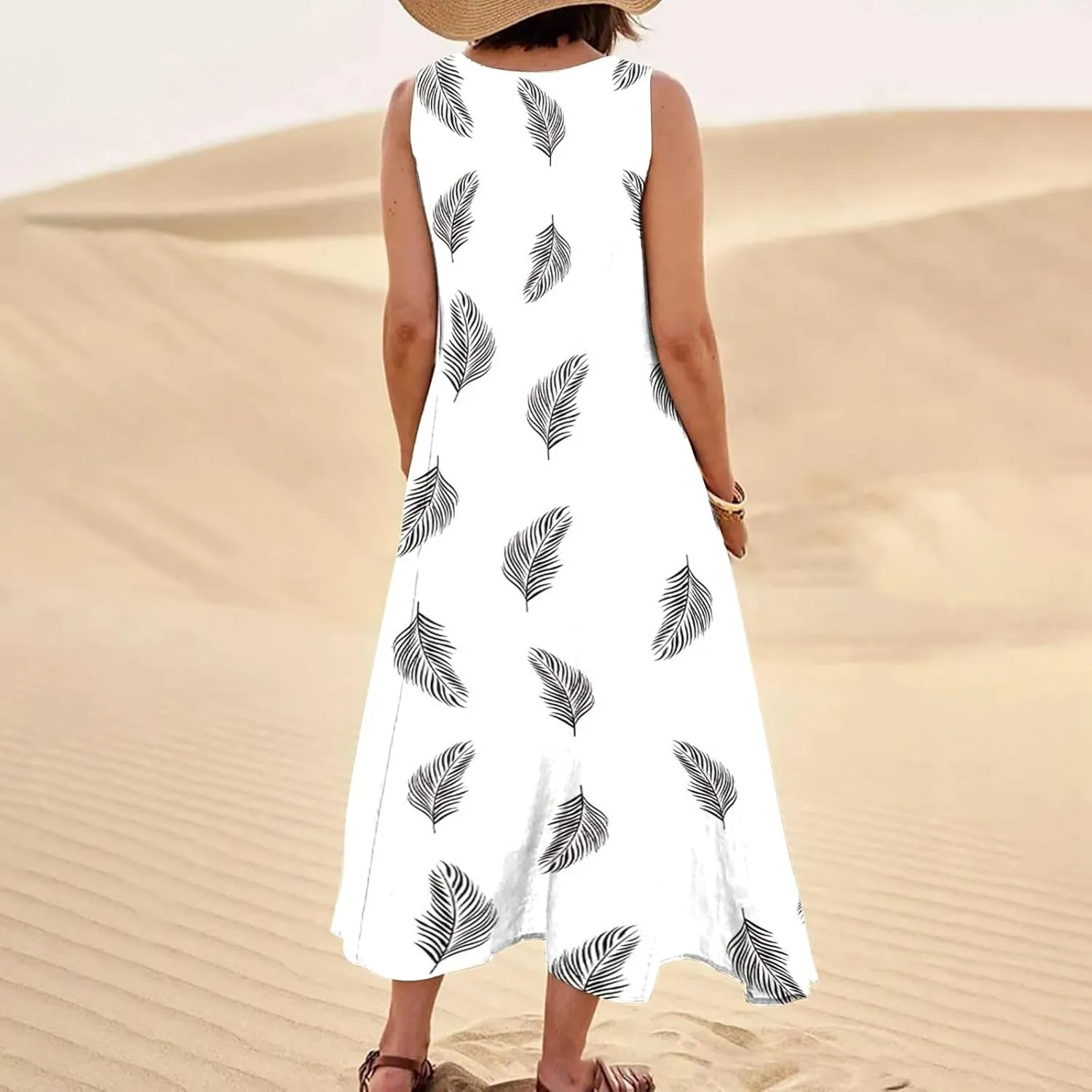Women's Casual Sleeveless Maxi Dress 2025 Summer Tank Scoop Neck Loose Beach Sundress Beach Vacation Dresses