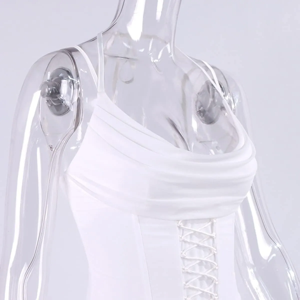 Women's Cowl Neck Lace Up Crop Tank Top Sleeveless Backless Camisole