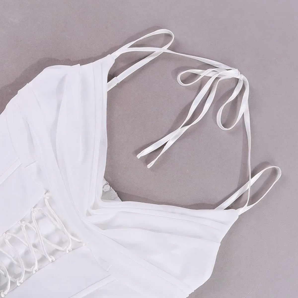 Women's Cowl Neck Lace Up Crop Tank Top Sleeveless Backless Camisole