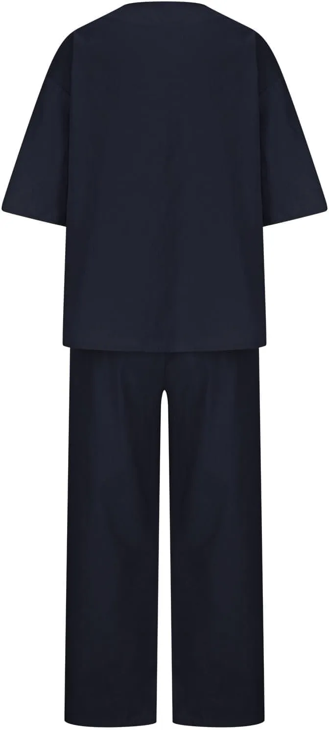Womens Linen Top and Wide Leg Pants Suit 2 Pieces Summer Casual Elegant Outfit