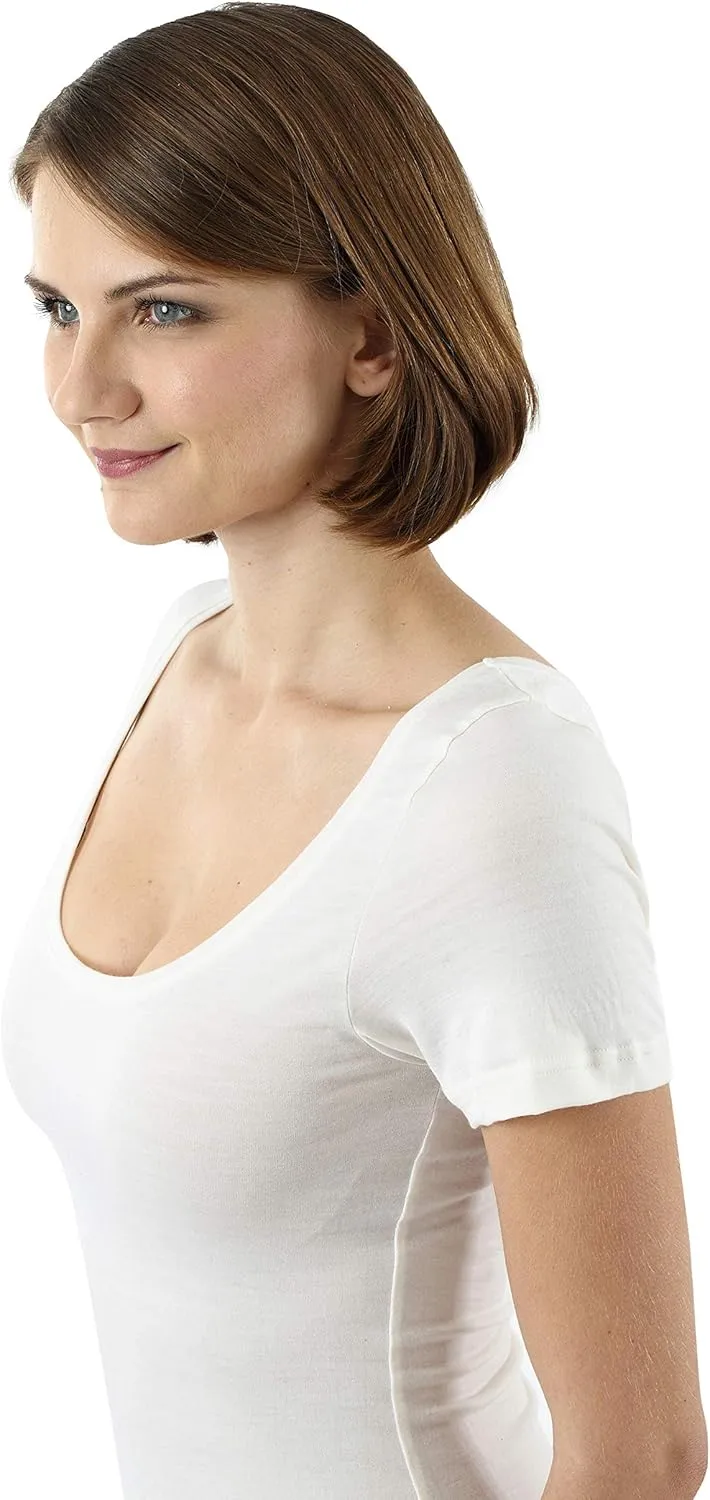 Women's mulesing-Free Merino Wool Undershirt Short Sleeves deep Scoop Neck Off-White