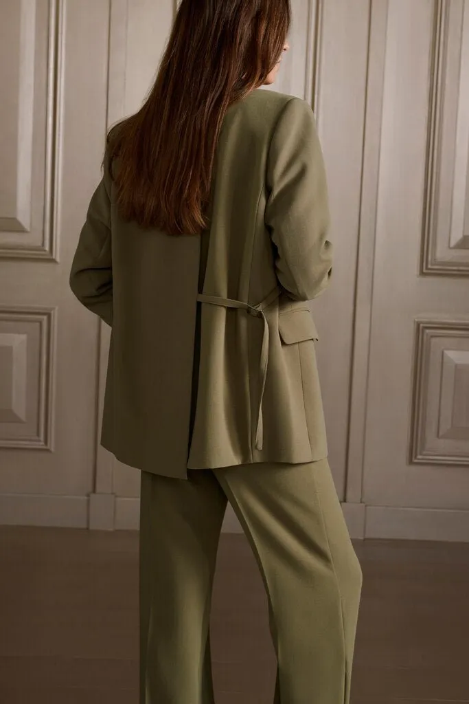 YAYA - Jas Oversized Woven Blazer With Slit Detail Stone Gray