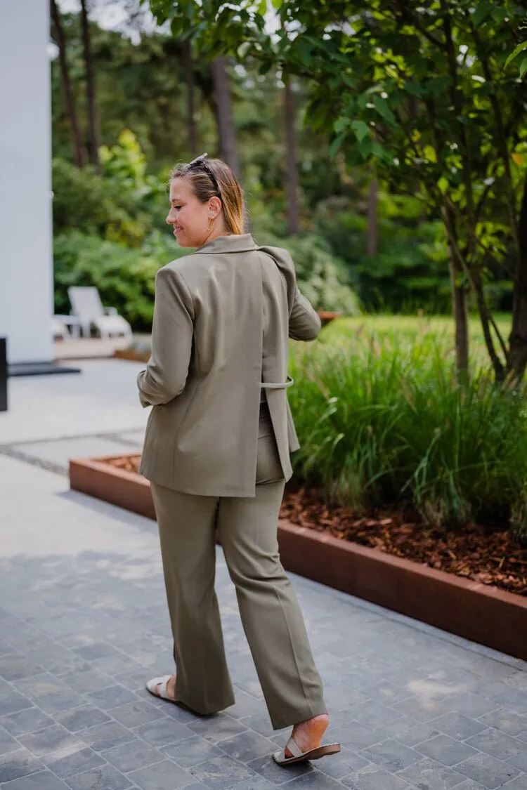YAYA - Jas Oversized Woven Blazer With Slit Detail Stone Gray