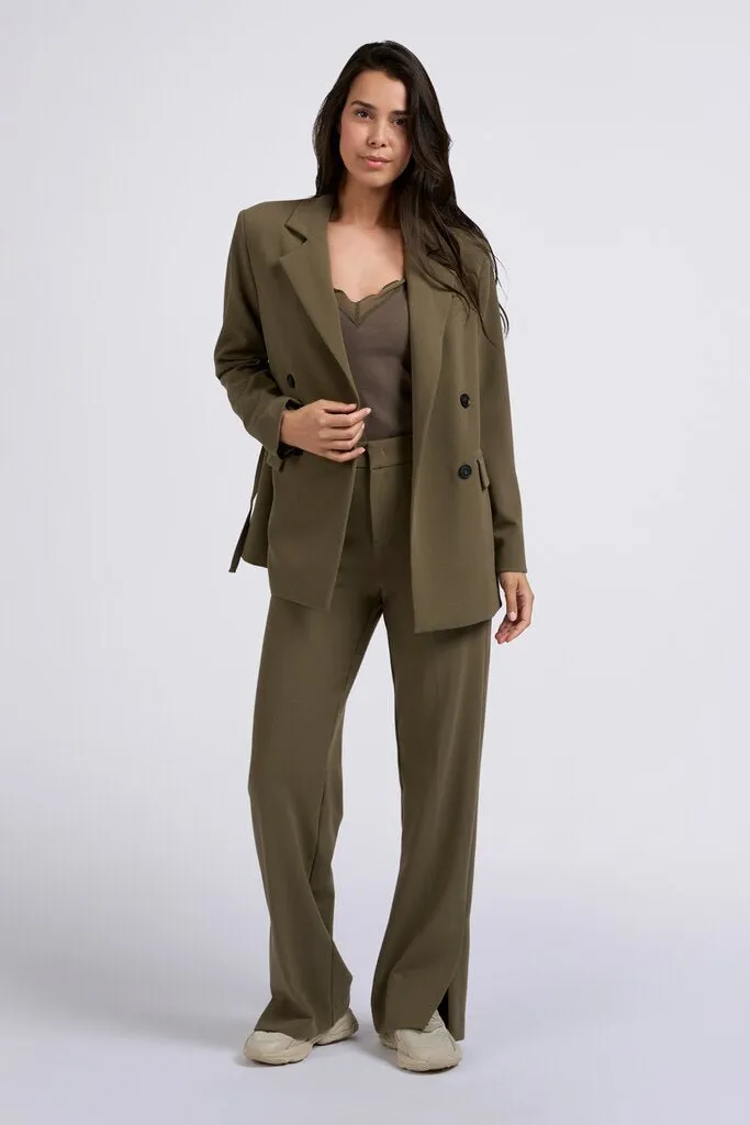 YAYA - Jas Oversized Woven Blazer With Slit Detail Stone Gray