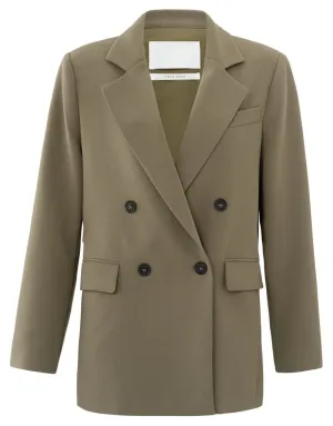 YAYA - Jas Oversized Woven Blazer With Slit Detail Stone Gray