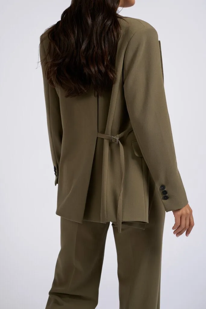YAYA - Jas Oversized Woven Blazer With Slit Detail Stone Gray