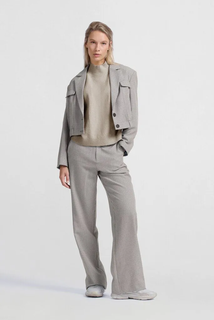 YAYA - Jas Woven Checked Short Blazer Feather Grey Dessin
