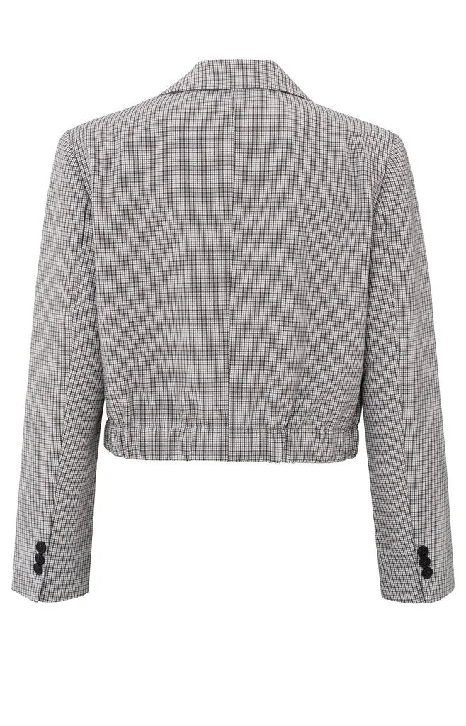 YAYA - Jas Woven Checked Short Blazer Feather Grey Dessin