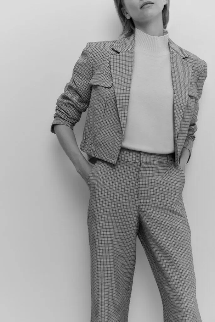YAYA - Jas Woven Checked Short Blazer Feather Grey Dessin