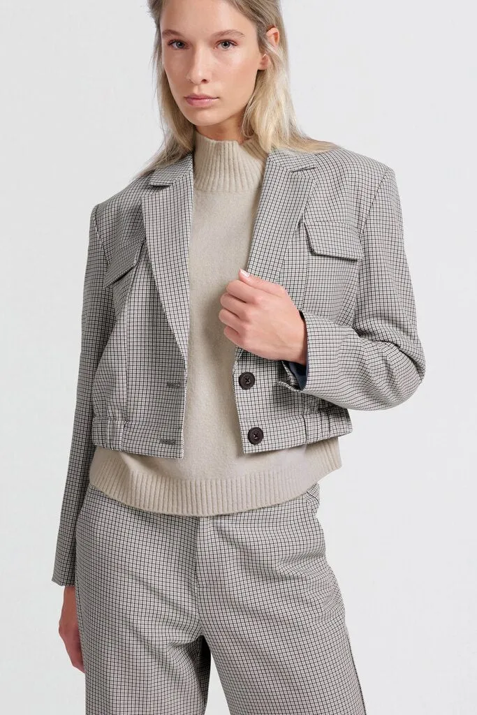 YAYA - Jas Woven Checked Short Blazer Feather Grey Dessin