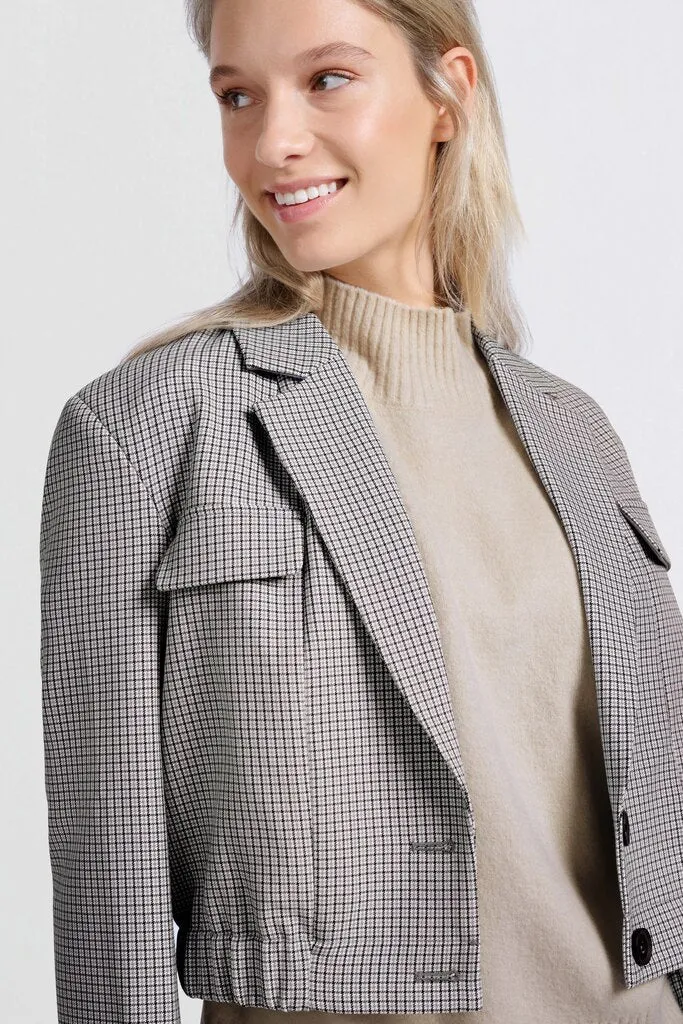 YAYA - Jas Woven Checked Short Blazer Feather Grey Dessin