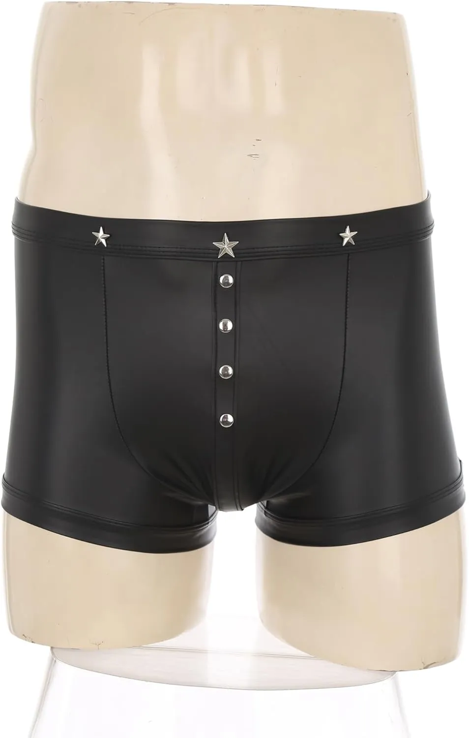 YiZYiF Men's Wet Look Latex PVC Leather Shorts Bulge Pouch Boxer Brief Clubwear Hot Pants Trunks