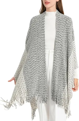 ZLYC Women's Shawl Golden Trim Knit Blanket Wrap Fringe Poncho Coat Cardigan