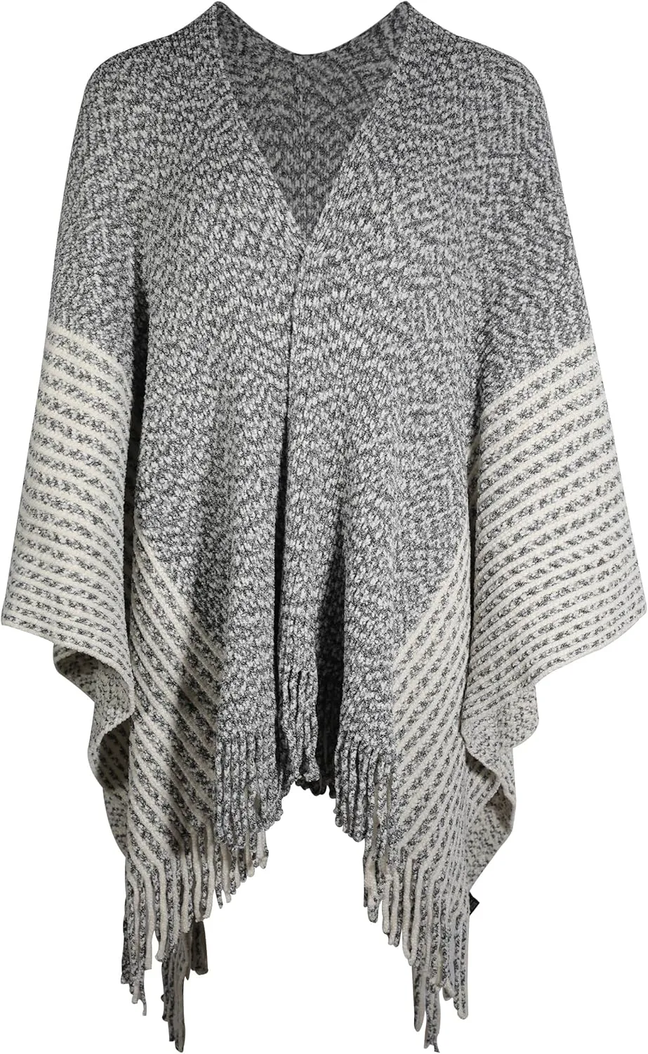 ZLYC Women's Shawl Golden Trim Knit Blanket Wrap Fringe Poncho Coat Cardigan